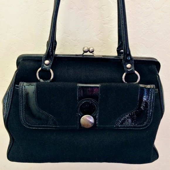 HOBO Patent Leather & Wool Handbag - Picture 1 of 10